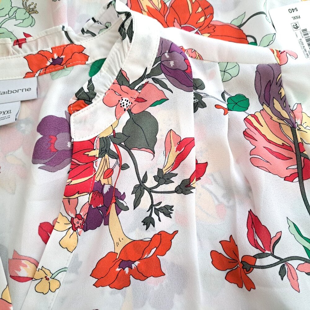 Liz Clairborne Women's Floral Cami Top Short Sleeve Size PXXL White Multic… - Picture 10 of 11